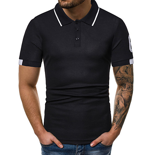 

Men's Solid Colored Black Patchwork Polo Basic Daily Work White / Black