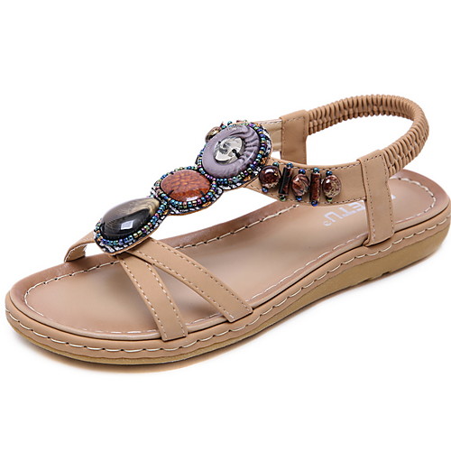 

Women's Sandals Summer Flat Heel Round Toe Daily PU Almond / Black / Red
