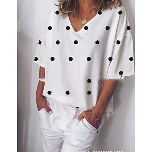 

Women's T-shirt Polka Dot Tops V Neck Daily Summer White Red Yellow Green Gray S M L XL 2XL 3XL