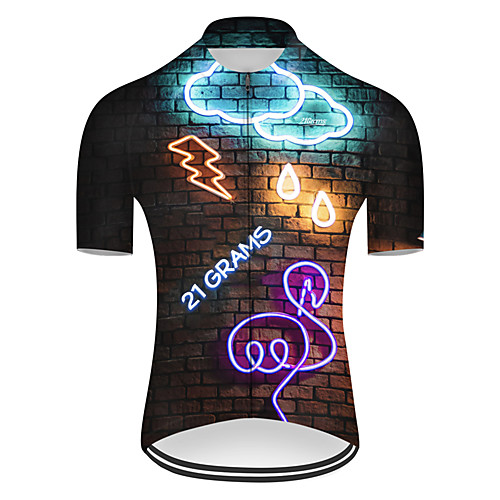 

21Grams Men's Short Sleeve Cycling Jersey Nylon Polyester Black / Blue 3D Flamingo Animal Bike Jersey Top Mountain Bike MTB Road Bike Cycling Breathable Quick Dry Ultraviolet Resistant Sports