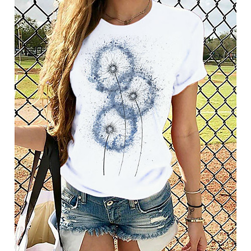 

Women's T-shirt Graphic Tops - Print Round Neck Basic Daily Spring Summer White XS S M L XL 2XL 3XL 4XL