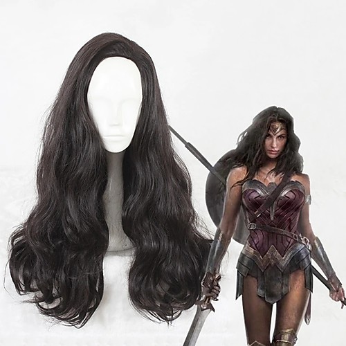 

Cosplay Wig Diana Prince Curly Cosplay Halloween Asymmetrical Wig Long Black Synthetic Hair 25 inch Women's Anime Cosplay Fluffy Black