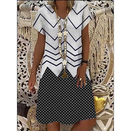 

Women's A-Line Dress Knee Length Dress - Short Sleeves Polka Dot Geometric Stripes Print Summer V Neck Casual Boho Daily Vacation 2020 Black M L XL XXL XXXL