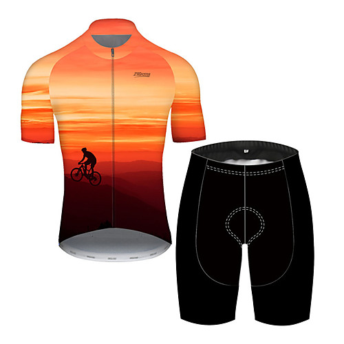 

21Grams Men's Short Sleeve Cycling Jersey with Shorts Nylon Polyester Red / Yellow 3D Gradient Bike Clothing Suit Breathable 3D Pad Quick Dry Ultraviolet Resistant Reflective Strips Sports 3D