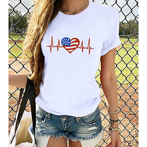 

Women's Tops Graphic T-shirt - Print Round Neck Basic Daily Spring Summer White XS S M L XL 2XL 3XL 4XL