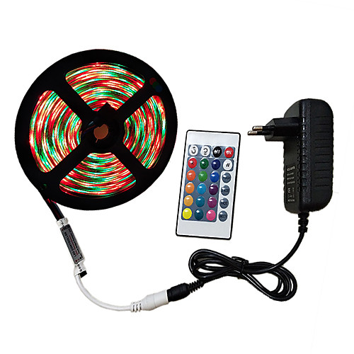 

5m Light Sets RGB Strip Lights 300 LEDs 2835 SMD 8mm 1 24Keys Remote Controller 1 x 2A power adapter 1 set RGB Decorative 12 V 110-240 V