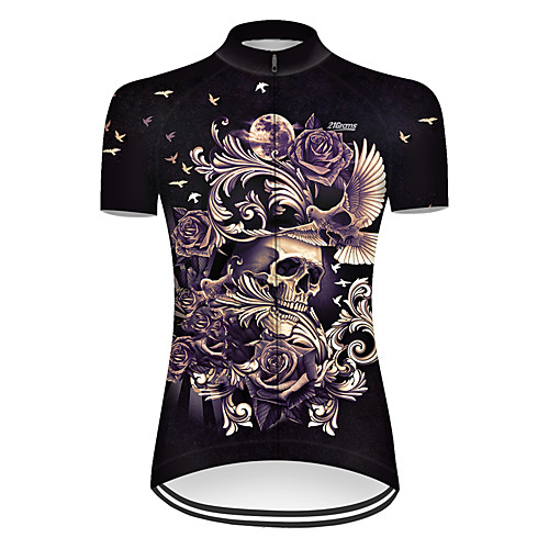 

21Grams Women's Short Sleeve Cycling Jersey Nylon Black Skull Bike Top Mountain Bike MTB Road Bike Cycling Breathable Sports Clothing Apparel / Micro-elastic
