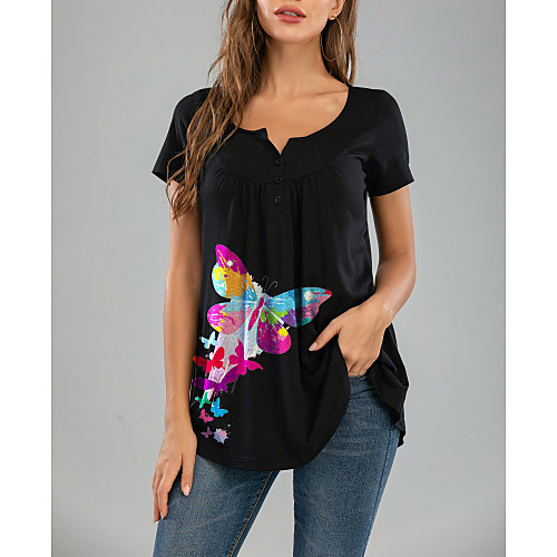 

Women's T-shirt Graphic Tops - Print Round Neck Basic Daily Black M L XL 2XL 3XL