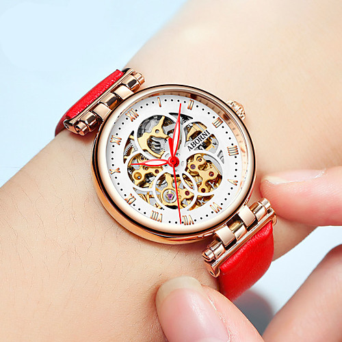 

Women's Mechanical Watch Elegant Sparkle Genuine Leather Automatic self-winding Golden / Brown GoldenBlack GoldenWhite Water Resistant / Waterproof Adorable Lovely Analog
