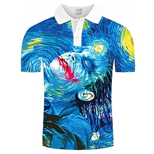 

Men's Graphic Print Polo Daily Blue