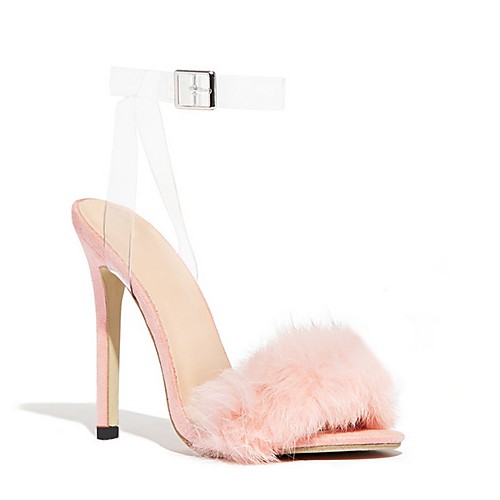 

Women's Sandals Clear Transparent PVC Furry Feather Stiletto Heel Open Toe High Heel Sandals Daily PU Light Brown Black Pink