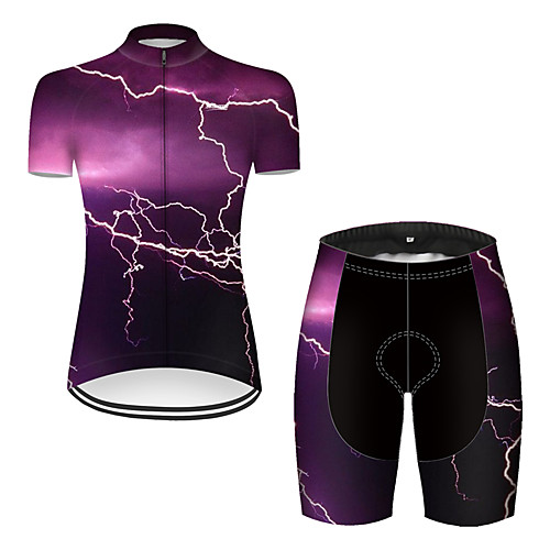 

21Grams Women's Short Sleeve Cycling Jersey with Shorts Violet Lightning Bike Breathable Sports Patterned Mountain Bike MTB Road Bike Cycling Clothing Apparel / Stretchy