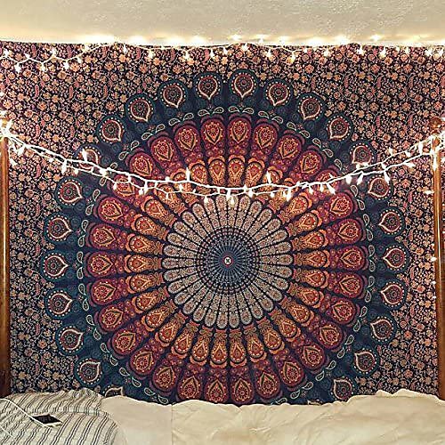 

Bless International Indian Hippie Bohemian Psychedelic Peacock Mandala Wall Hanging Bedding Tapestry