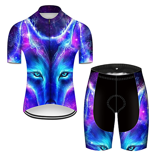 

21Grams Men's Short Sleeve Cycling Jersey with Shorts Nylon Polyester Black / Blue Gradient Animal Wolf Bike Clothing Suit Breathable 3D Pad Quick Dry Ultraviolet Resistant Reflective Strips Sports