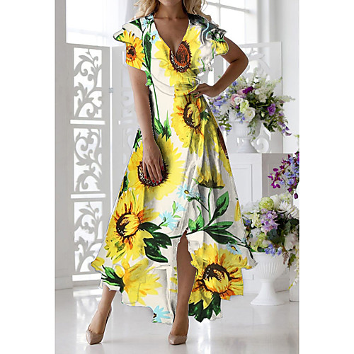 

Women's A-Line Dress Midi Dress - Short Sleeves Floral Print Summer Casual Daily 2020 White M L XL XXL XXXL