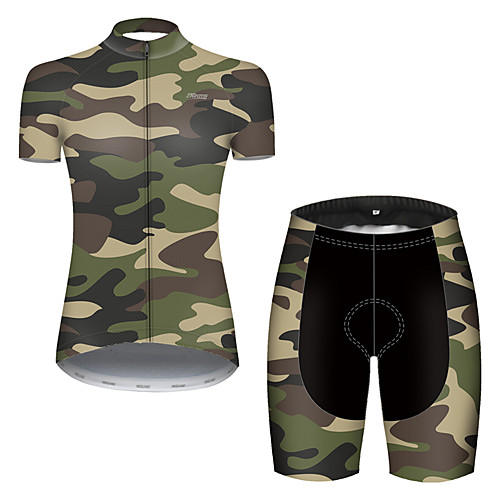 

21Grams Women's Short Sleeve Cycling Jersey with Shorts Nylon Polyester Camouflage Patchwork Camo / Camouflage Bike Clothing Suit Breathable 3D Pad Quick Dry Ultraviolet Resistant Reflective Strips