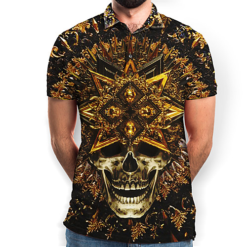 

Men's Graphic Skull Polo Basic Elegant Daily Going out Gold