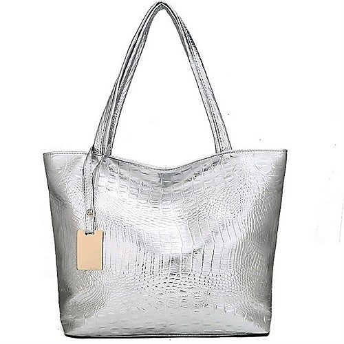 

Women's Bags PU Leather Tote Zipper Solid Color Daily Tote Handbags Black Gold Silver