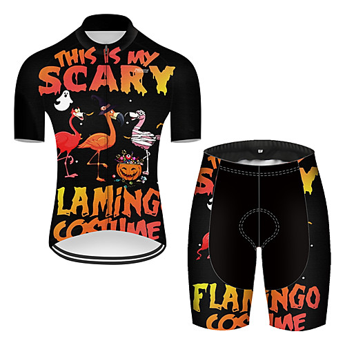 

21Grams Men's Short Sleeve Cycling Jersey with Shorts Nylon Polyester Black / Orange Flamingo Gradient Animal Bike Clothing Suit Breathable 3D Pad Quick Dry Ultraviolet Resistant Reflective Strips