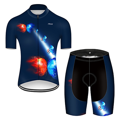 

21Grams Men's Short Sleeve Cycling Jersey with Shorts Nylon Polyester RedBlue Butterfly Gradient Bike Clothing Suit Breathable 3D Pad Quick Dry Ultraviolet Resistant Reflective Strips Sports