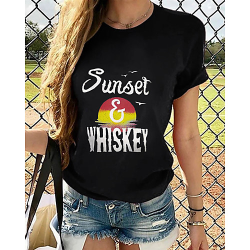 

Women's T-shirt Graphic Tops - Print Round Neck Loose Cotton Basic Daily Summer Black S M L XL 2XL 3XL 4XL