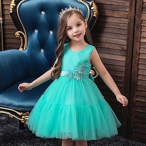 

Princess / Ball Gown Knee Length Wedding / Party Flower Girl Dresses - Tulle Sleeveless Jewel Neck with Sash / Ribbon / Bow(s) / Appliques