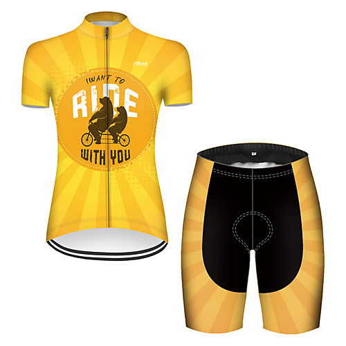 

21Grams Women's Short Sleeve Cycling Jersey with Shorts Nylon Black / Yellow Bear Animal Bike Quick Dry Breathable Sports Bear Mountain Bike MTB Road Bike Cycling Clothing Apparel / Stretchy