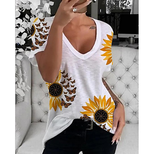

Women's T-shirt Graphic Tops V Neck Loose Cotton Daily White S M L XL 2XL 3XL 4XL