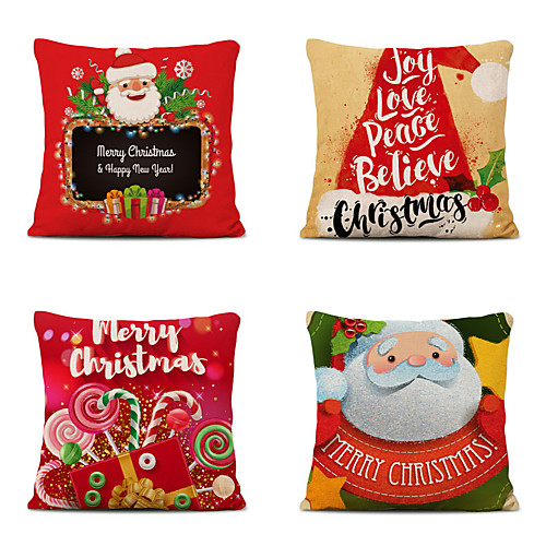 

Set of 4 Merry Christmas Decorative Polyester Pillowcases Christmas Pillow Case Cover Santa Claus Elk Pillowcase