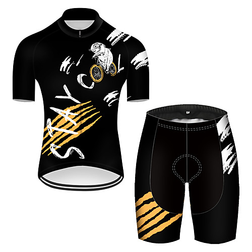 

21Grams Men's Short Sleeve Cycling Jersey with Shorts Black / White Bike Breathable Sports Patterned Mountain Bike MTB Road Bike Cycling Clothing Apparel / Stretchy
