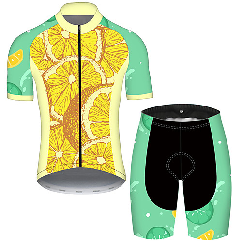 

21Grams Men's Short Sleeve Cycling Jersey with Shorts Nylon Green / Yellow Lemon Fruit Bike Quick Dry Breathable Sports Lemon Mountain Bike MTB Road Bike Cycling Clothing Apparel / Stretchy