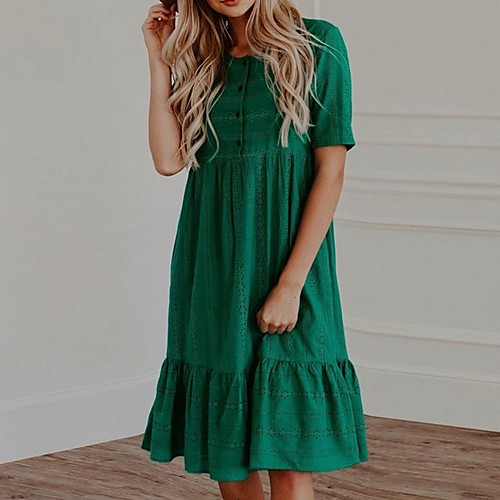 

Women's Shift Dress Knee Length Dress - Short Sleeves Solid Color Summer Casual 2020 Green S M L XL XXL XXXL