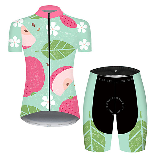 

21Grams Women's Short Sleeve Cycling Jersey with Shorts PinkGreen Fruit Bike Breathable Sports Patterned Mountain Bike MTB Road Bike Cycling Clothing Apparel / Stretchy