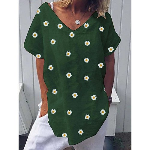 

Women's Tops Floral T-shirt V Neck Daily Summer Green S M L XL 2XL 3XL 4XL 5XL