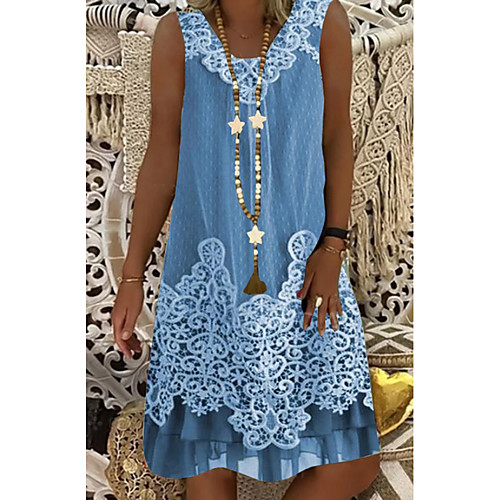

Women's A-Line Dress Knee Length Dress - Sleeveless Floral Summer Casual Boho Holiday Vacation 2020 Wine White Blue Brown S M L XL XXL XXXL XXXXL XXXXXL / Lace
