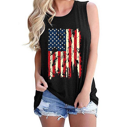 

Women's Blouse National Flag Tops Round Neck Daily Summer Black S M L XL 2XL