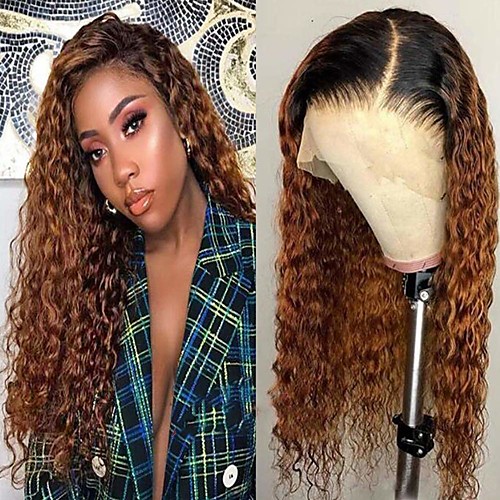 

Remy Human Hair Full Lace Lace Front Wig Free Part style Brazilian Hair Curly Brown Wig 150% Density Odor Free Soft Elastic Comfortable Exquisite Women's Long Human Hair Lace Wig Factory OEM