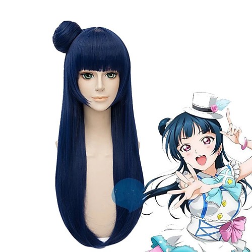 

Cosplay Wig Tsushima Yoshiko Love Live Straight Cosplay Neat Bang Wig Medium Length Blue Synthetic Hair 26 inch Women's Anime Fashionable Design Cosplay Blue