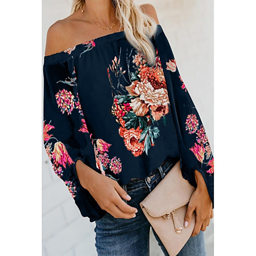 

Women's Tops Floral Blouse Off Shoulder Daily Summer White Khaki Navy Blue S M L XL 2XL