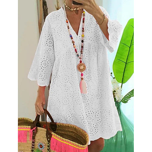 

Women's A-Line Dress Knee Length Dress - 3/4 Length Sleeve Solid Color Summer Casual 2020 White Fuchsia Orange Navy Blue Light Blue S M L XL XXL XXXL