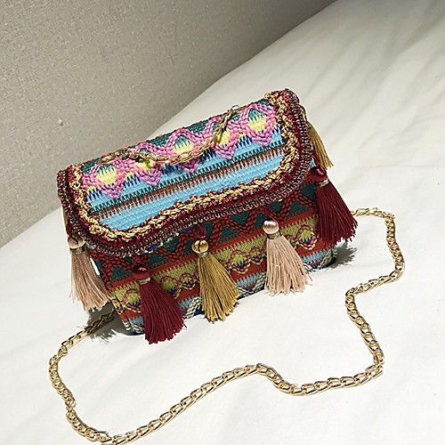 

Women's Tassel Straw Crossbody Bag Blue / Red