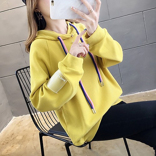 

Women's Hoodie Solid Colored Basic Blue Yellow Orange Beige M L XL