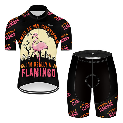 

21Grams Men's Short Sleeve Cycling Jersey with Shorts Nylon Polyester Black / Red Flamingo Animal Funny Bike Clothing Suit Breathable 3D Pad Quick Dry Ultraviolet Resistant Reflective Strips Sports