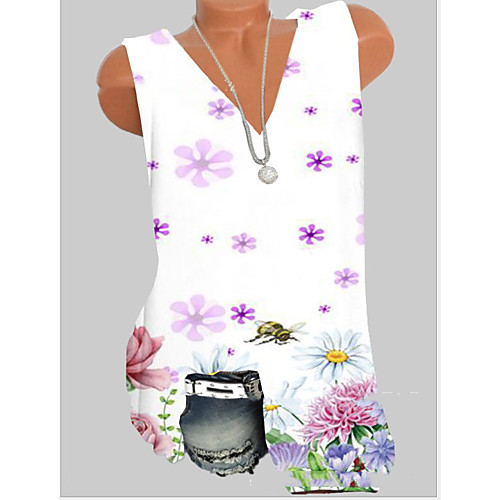 

Women's Tank Top Geometric Tops V Neck Daily Summer White S M L XL 2XL 3XL 4XL 5XL