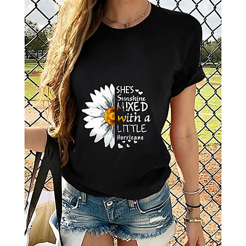 

Women's Tops Graphic T-shirt - Print Round Neck Basic Daily Summer Black S M L XL 2XL 3XL 4XL