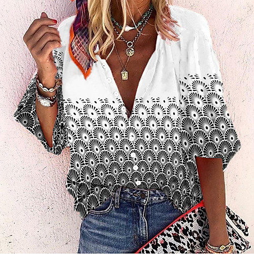 

Women's Blouse Graphic Tops - Print V Neck Basic Daily White M L XL 2XL 3XL