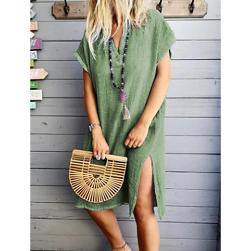 

Women's Shift Dress Midi Dress - Short Sleeves Solid Color Summer Casual 2020 Blue Purple Khaki Green M L XL XXL XXXL