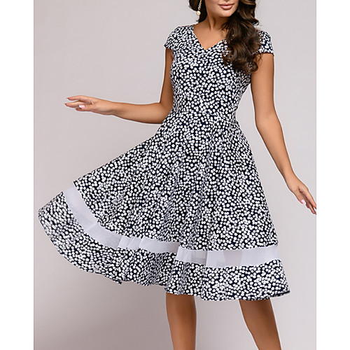 

Women's A-Line Dress Knee Length Dress - Short Sleeves Floral Summer Casual Daily 2020 Blue M L XL XXL XXXL