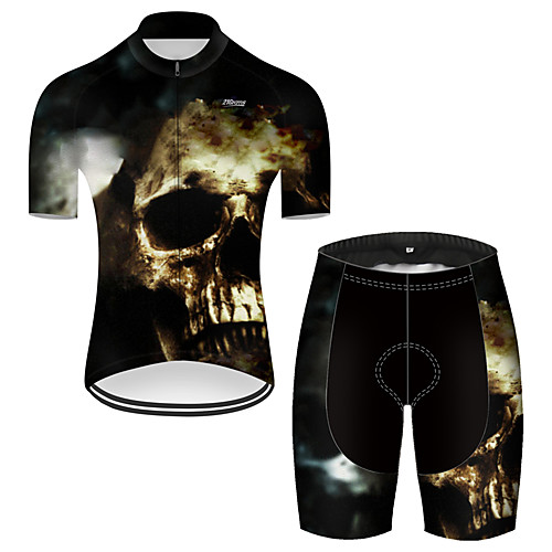 

21Grams Men's Short Sleeve Cycling Jersey with Shorts Nylon Polyester Black / White 3D Skull Bike Clothing Suit Breathable 3D Pad Quick Dry Ultraviolet Resistant Reflective Strips Sports 3D Mountain