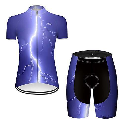 

21Grams Women's Short Sleeve Cycling Jersey with Shorts Nylon Polyester Blue 3D Lightning Gradient Bike Clothing Suit Breathable 3D Pad Quick Dry Ultraviolet Resistant Reflective Strips Sports 3D